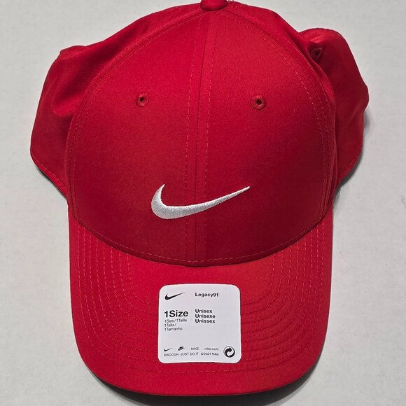 Nike Golf Hat Mens Adjustable Dri FIT Legacy91 Tech Performance University Red - Picture 1 of 7